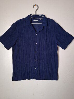 Men's Bruno Milano Short Sleeve Button Down Shirt Sheer Light Transparent Navy